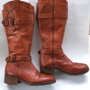 BROWN LEATHER ITALIAN BOOTS FURRY LINING WARM SIZE EURO 40 9.5 FLAWS